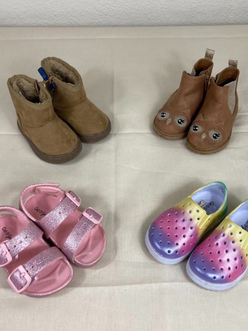 Toddler Girls Shoe Bundle Lot of 4 US Size 5 Boots Sandals Slip Ons
